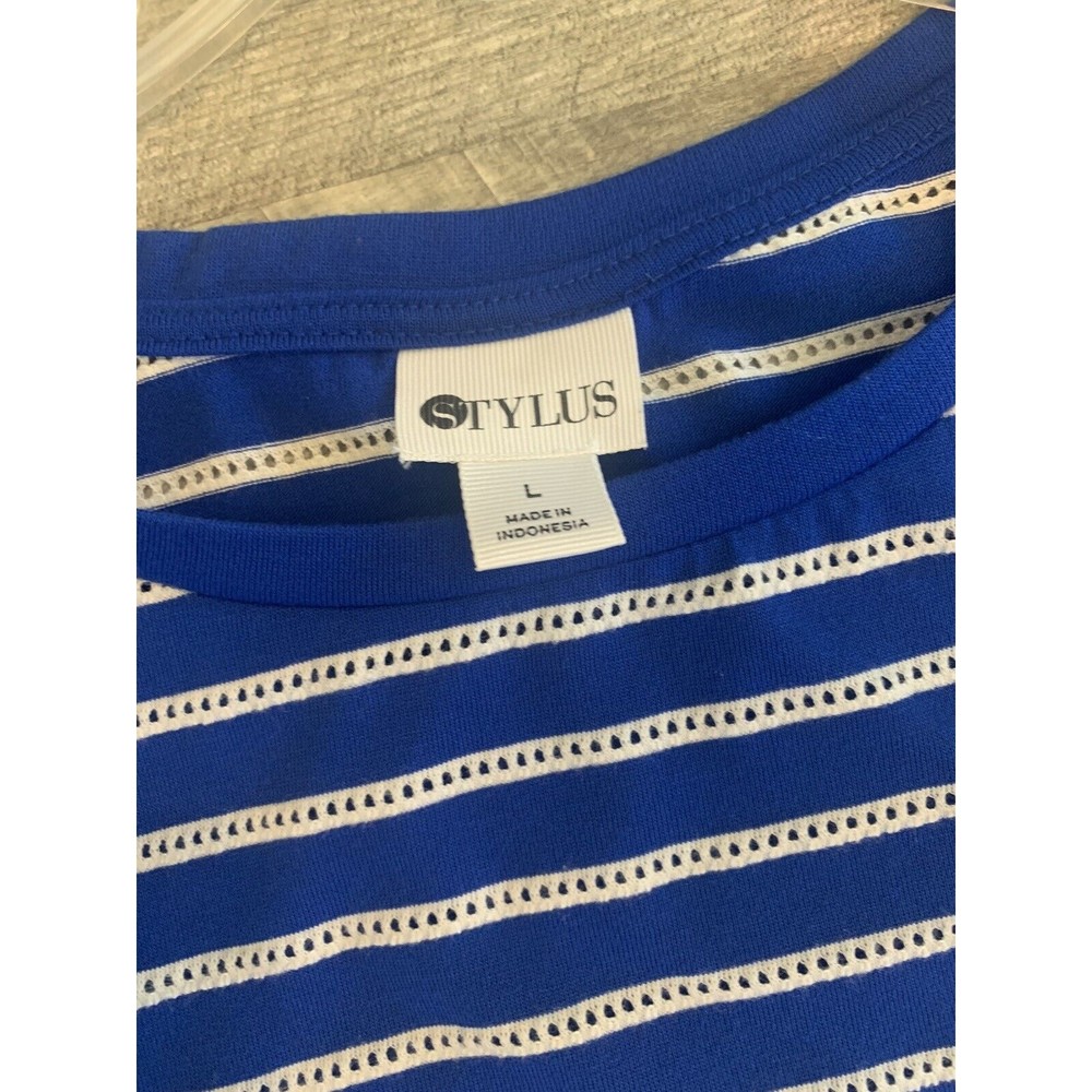 Blue Large striped Short sleeve tunic style shirt size Large Stylus - Picture 7 of 9